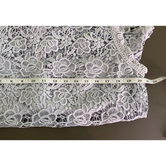 Nanette Lepore crocheted lace zip up high neck violet sleeveless top - Picture 6 of 7